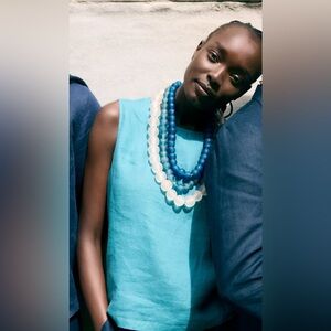 BRYN WALKER LIGHT LINEN HUXLEY TANK LAGENLOOK TURQUOISE AQUA SIZE SMALL